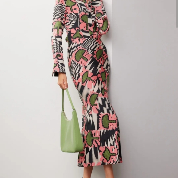 UNTITLED IN MOTION Lelaki Midi Skirt Boho Mushroom Print. Pink/green Multi. SM - Picture 6 of 16